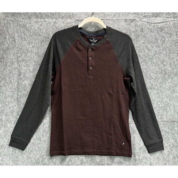 Tailor Vintage Mens Sm Drk Maroon/Grey Heather Long Sleeve Henley Shirt NWT - Picture 2 of 11
